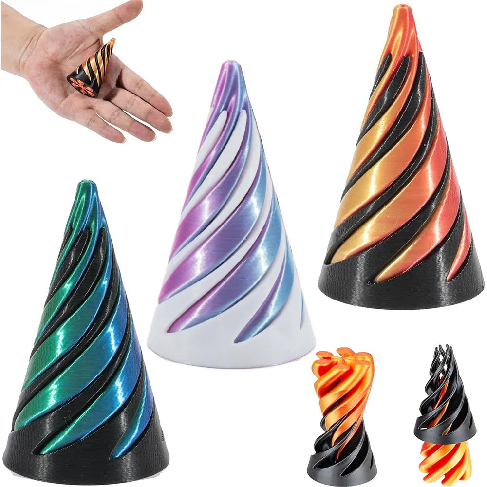3D Printed Spiral Cone Pyramid Passthrough Sculpture Toy Creative Rotating Fidget Toys Home Decor Desktop Ornament for Kids Gift