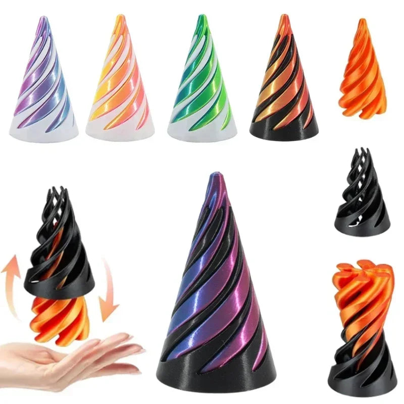 3D Printed Spiral Cone Pyramid Passthrough Sculpture Toy Creative Rotating Fidget Toys Home Decor Desktop Ornament for Kids Gift